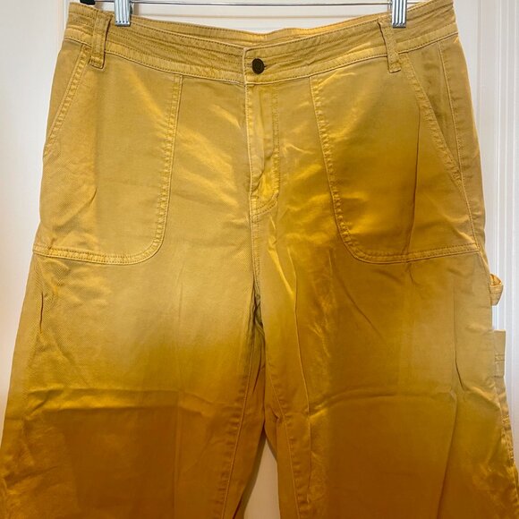 Prana Mustard Yellow Cropped Wide Leg Cargo Jeans Size 14 - Picture 2 of 5